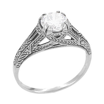 Art Deco Cubic Zirconia ( CZ ) Filigree Engraved Promise  Ring in Sterling Silver | 1.45 Carats - Item: SSR2CZ - Image: 2