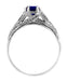 Art Deco Filigree Engraved Blue Sapphire Promise Ring in Sterling Silver