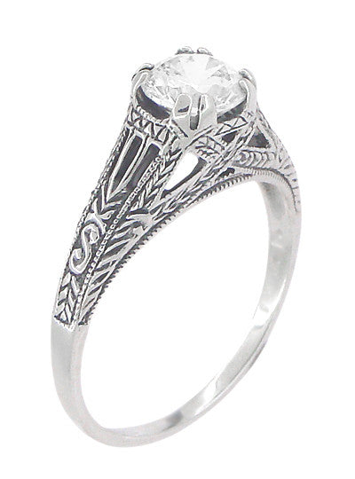 Art Deco White Topaz Filigree Engraved Promise Ring in Sterling Silver - Item: SSR2WT - Image: 3