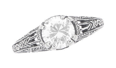 Art Deco White Topaz Filigree Engraved Promise Ring in Sterling Silver - Item: SSR2WT - Image: 5