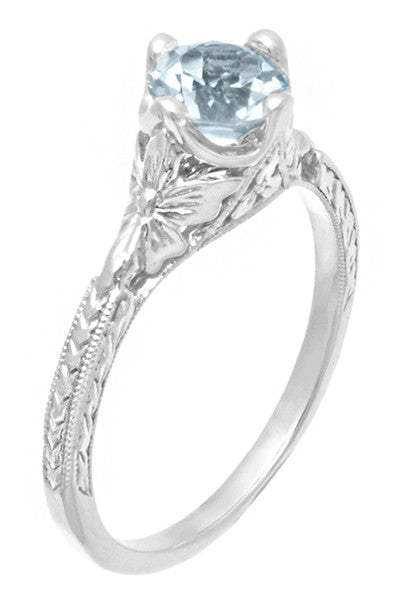 Vintage Engraved Flowers Art Deco Filigree Sky Blue Topaz Promise Ring in Sterling Silver - Item: SSR356BT - Image: 3