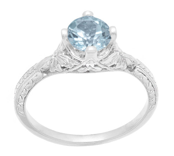 Vintage Engraved Flowers Art Deco Filigree Sky Blue Topaz Promise Ring in Sterling Silver - Item: SSR356BT - Image: 4