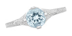Vintage Engraved Flowers Art Deco Filigree Sky Blue Topaz Promise Ring in Sterling Silver