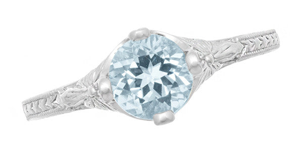 Vintage Engraved Flowers Art Deco Filigree Sky Blue Topaz Promise Ring in Sterling Silver - Item: SSR356BT - Image: 5