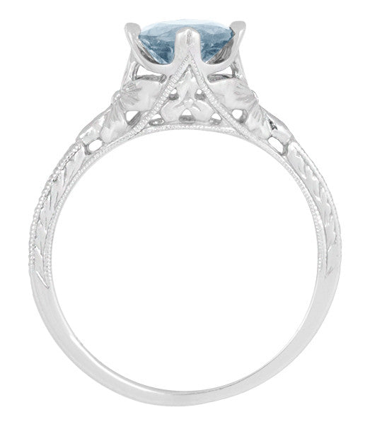 Vintage Engraved Flowers Art Deco Filigree Sky Blue Topaz Promise Ring in Sterling Silver - Item: SSR356BT - Image: 6