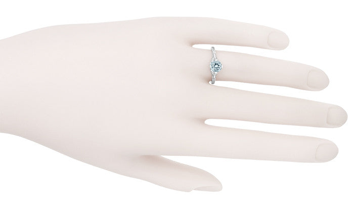 Vintage Engraved Flowers Art Deco Filigree Sky Blue Topaz Promise Ring in Sterling Silver - Item: SSR356BT - Image: 7