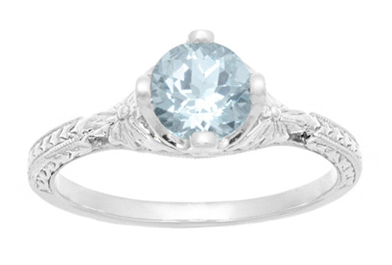 Vintage Engraved Flowers Art Deco Filigree Sky Blue Topaz Promise Ring in Sterling Silver - Item: SSR356BT - Image: 2