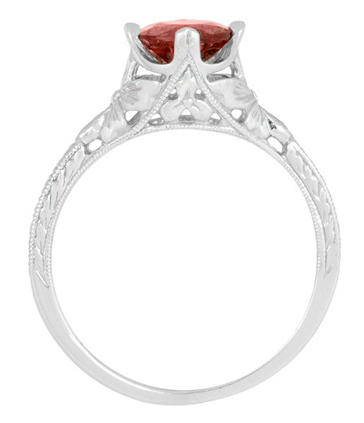 Sterling Silver Art Deco Filigree Red Garnet Promise Ring - Engraved with Flowers & Wheat - Item: SSR356G - Image: 6