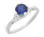 Art Deco Floral Filigree Lab Created Blue Sapphire Promise Ring in Sterling Silver