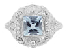 Princess Cut Sky Blue Topaz Art Nouveau Ring in Sterling Silver