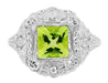 Art Nouveau Princess Cut Peridot Ring in Sterling Silver