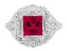 Princess Cut Ruby Art Nouveau Ring in Sterling Silver