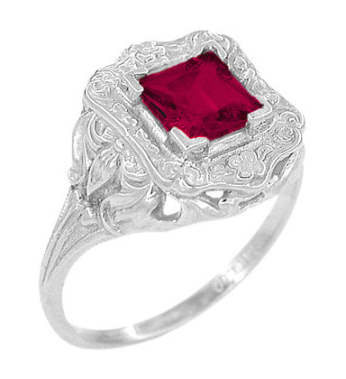 Princess Cut Ruby Art Nouveau Ring in Sterling Silver - alternate view