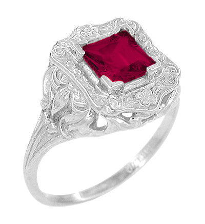 Princess Cut Ruby Art Nouveau Ring in Sterling Silver - Item: SSR615R - Image: 2