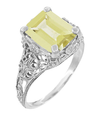 Edwardian Filigree Yellow Lemon Quartz Ring in Sterling Silver - Item: SSR618LQ - Image: 2