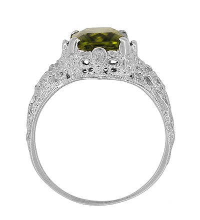 Edwardian Filigree Radiant Cut Olive Green Peridot Ring in Sterling Silver | 3.5 Carats - Item: SSR618PER - Image: 5