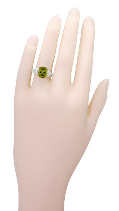 Edwardian Filigree Radiant Cut Olive Green Peridot Ring in Sterling Silver | 3.5 Carats - Item: SSR618PER - Image: 7
