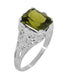 Edwardian Filigree Radiant Cut Olive Green Peridot Ring in Sterling Silver | 3.5 Carats