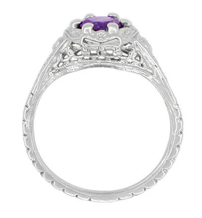 Art Deco Filigree Flowers Amethyst Promise Ring in Sterling Silver - Item: SSR706AM - Image: 3