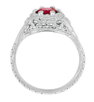 Art Deco Filigree Flowers Ruby Promise Ring in Sterling Silver - Item: SSR706CR - Image: 3