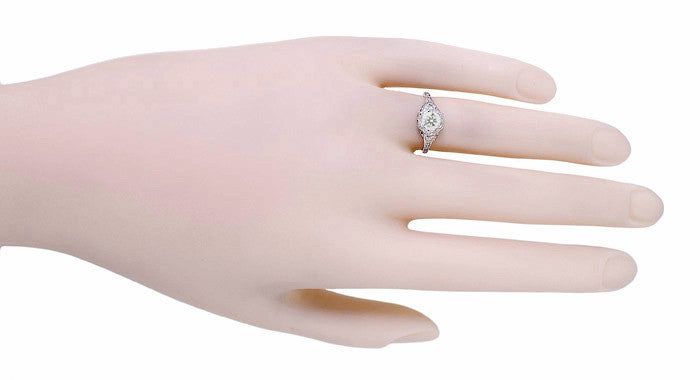 Art Deco Filigree Flowers White Topaz Promise Ring in Sterling Silver - Item: SSR706WT - Image: 4
