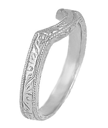 Art Deco Scrolls Engraved Curved Wedding Band in Sterling Silver - Item: SSWR199 - Image: 2