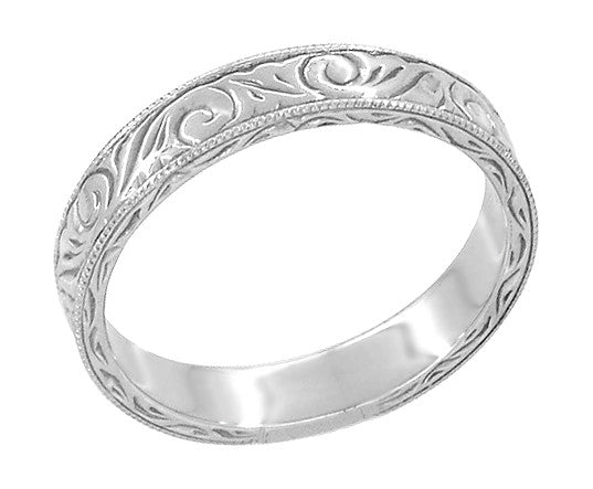 Art Deco Scrolls Engraved Wedding Band in Sterling Silver - 4mm Wide - Item: SSWR199MW - Image: 3