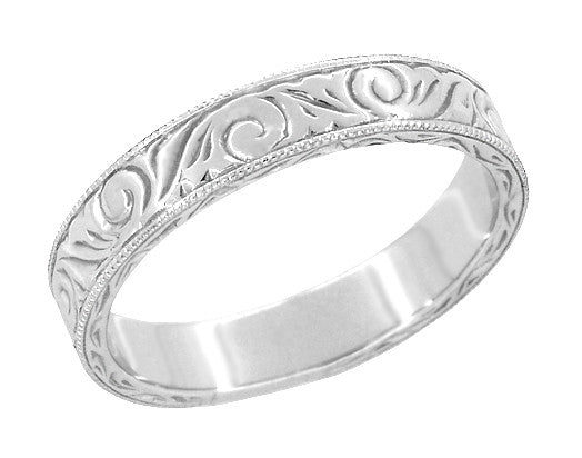 Art Deco Scrolls Engraved Wedding Band in Sterling Silver - 4mm Wide - Item: SSWR199MW - Image: 2