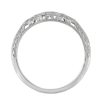 Contoured Art Deco Flowers and Wheat Engraved Filigree Wedding Band in Sterling Silver - Item: SSWR356 - Image: 3