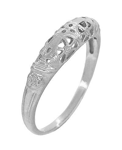 Sterling Silver 1920's Art Deco Filigree Floral Wedding Ring - Item: SSWR428 - Image: 3