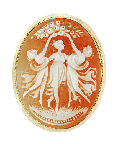 Three Graces Cameo Pin or Pendant Brooch - 35mm 14K Gold Frame Made In Italy Heirloom CA2