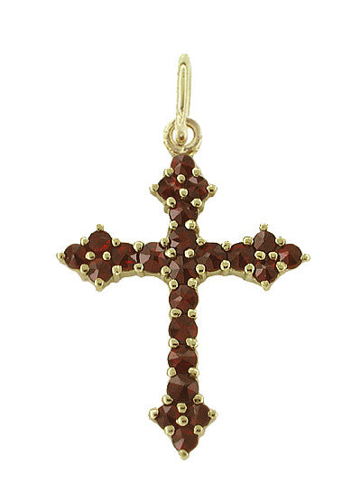 Victorian Bohemian Garnet Cross Pendant in Sterling Silver Vermeil