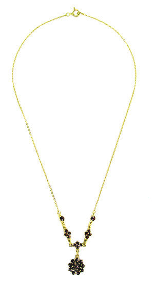 Gorgeous Victorian Bohemian Garnet Floral Drop Necklace in Sterling Silver with Yellow Gold Vermeil - Item: N111 - Image: 2