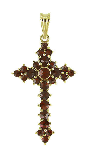 Victorian Bohemian Garnet Gothic Cross Pendant in Sterling Silver Vermeil