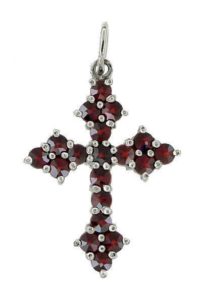 Victorian Bohemian Garnet Gothic Cross Pendant in Sterling Silver