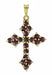 Victorian Bohemian Garnet Small Gothic Cross Pendant in Sterling Silver and Yellow Gold Vermeil