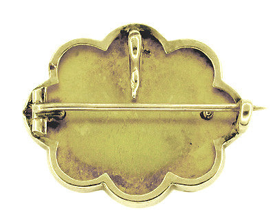 Antique Victorian Engraved Black Enamel Pendant Brooch in 10 Karat Gold - Item: BR124 - Image: 2