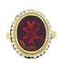 Victorian Oval Almandine Red Garnet and Seed Pearl Ring in 14 Karat Yellow Gold