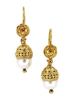 Etruscan Revival Victorian Pearl Drop Dangle Earrings in 15 Karat Gold