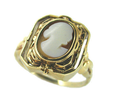 Victorian Shell Cameo and Onyx Antique Flip Ring in 10 Karat Gold