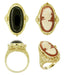 Filigree Edwardian Flip Ring with Carnelian Shell Cameo and Black Onyx in 14 Karat Gold