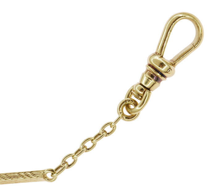 Engraved Link Antique Pocket Watch Chain in 14 Karat Yellow Gold - 14.5 Inches - Circa 1920's - Item: WC108 - Image: 4