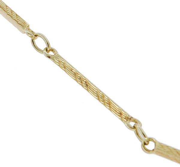 Engraved Link Antique Pocket Watch Chain in 14 Karat Yellow Gold - 14.5 Inches - Circa 1920's - Item: WC108 - Image: 2
