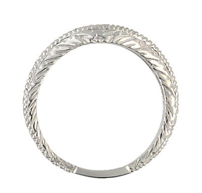Curved Engraved Wheat Art Deco Diamond Wedding Band in Platinum - Item: WR1139P - Image: 4