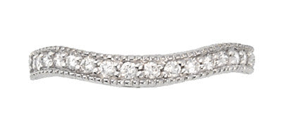Art Deco Curved Carved Wheat Diamond Wedding Band in 14 or 18 Karat White Gold - Item: WR1139W14-LC - Image: 2