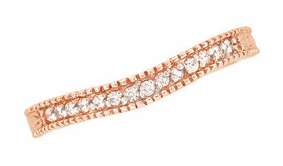 Art Deco Curved Wheat Diamond Wedding Band in 14 Karat Rose Gold - Item: WR1153R - Image: 4