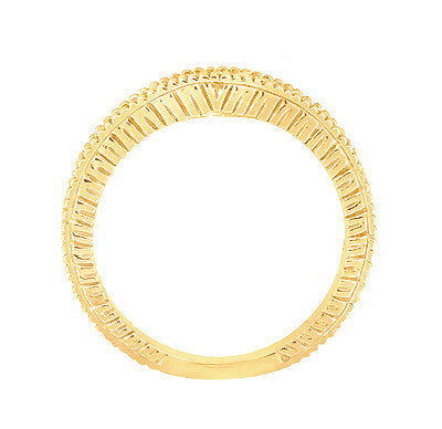 Art Deco Yellow Gold Curved Wheat Diamond Wedding Band - 18K or 14K - Item: WR1153Y14 - Image: 5