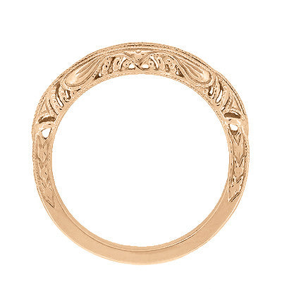 Art Deco Filigree and Wheat Engraved Curved Wedding Ring in 14 Karat Rose Gold - Item: WR161R - Image: 4