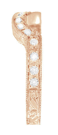 Art Deco Rose Gold Carved Wheat and Scrolls Hugger Diamond Wedding Band - Item: WR178DR - Image: 3