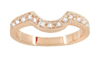 Art Deco Rose Gold Carved Wheat and Scrolls Hugger Diamond Wedding Band - Item: WR178DR - Image: 2